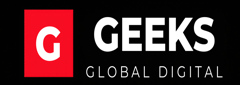 Abstract black-and-white illustration of people with a bold ‘GEEKS’ text and red highlight background