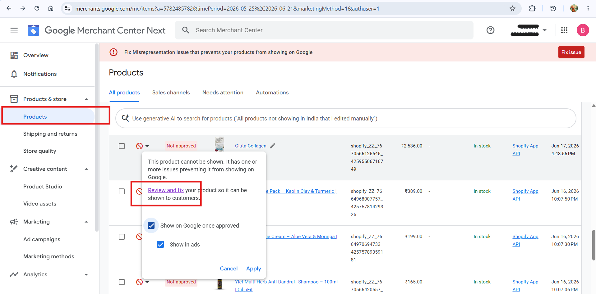 google merchant center - product review